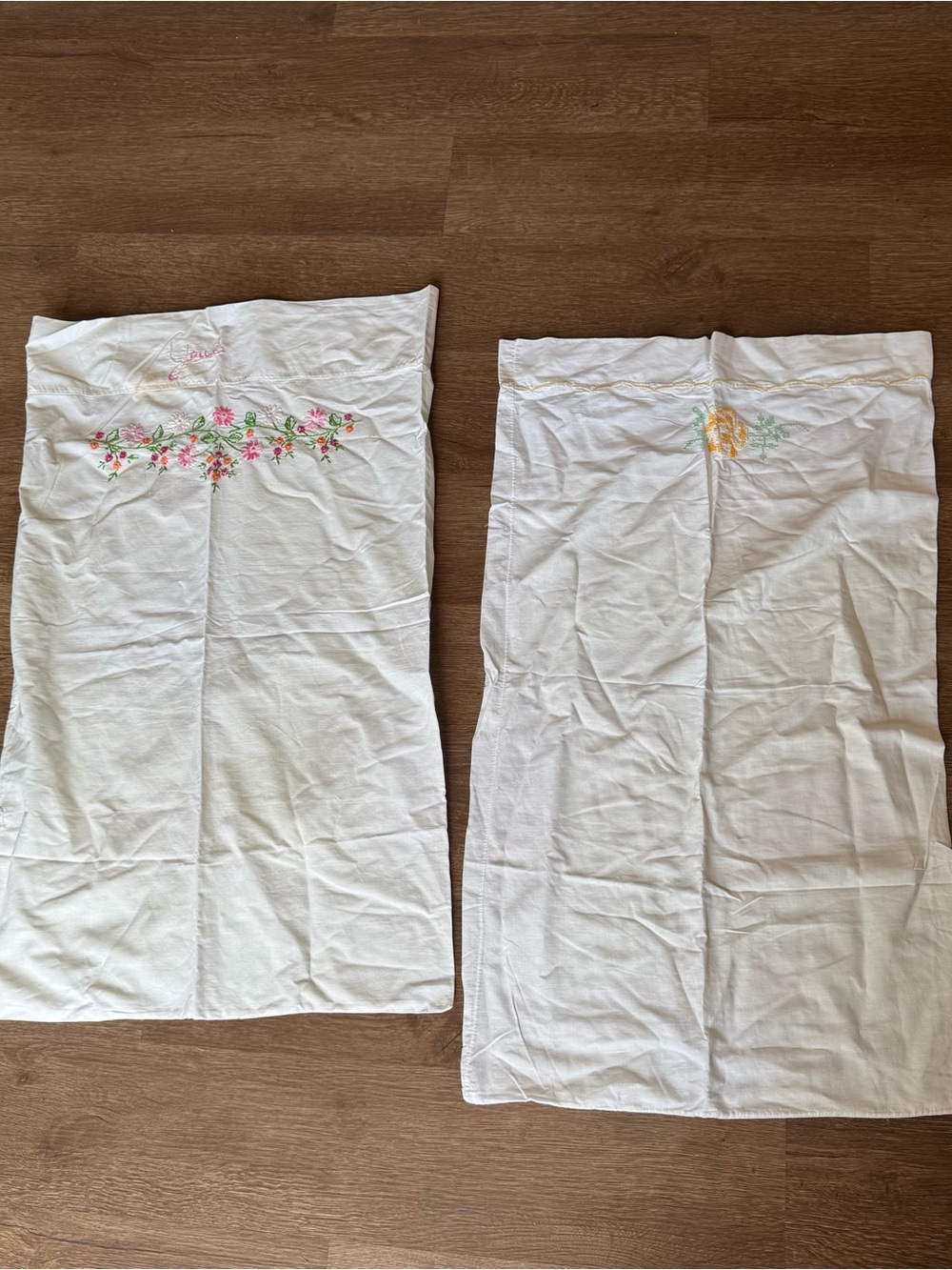 Vintage Floral Embroidered Pillowcases Rose & Daisy